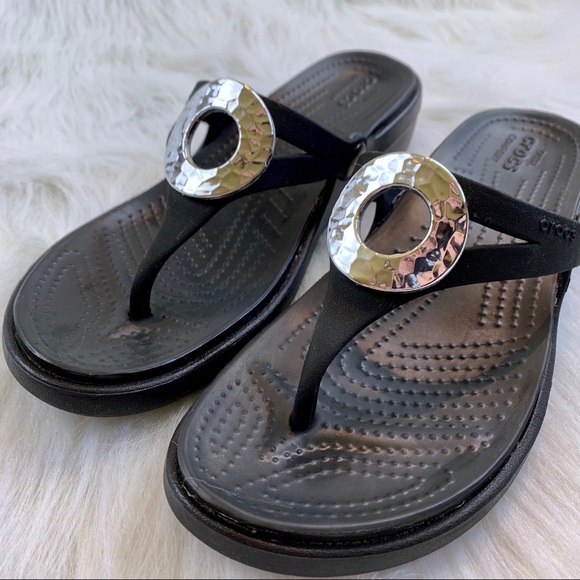 silver croc flip flops